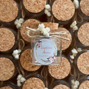 POT VIDE avec FLEURS (10-12 dragées) - bouchon en liège avec ruban et étiquette